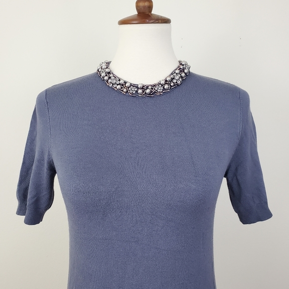 Zara Knit Bead Embellished Neck Top - Picture 3 of 13
